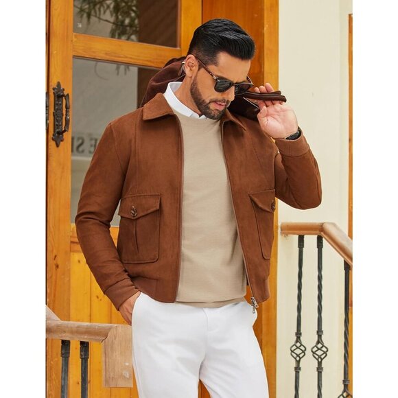 Coofandy Men Khaki Crew Neck Pullover Long Sleeve Lightweight Dress Sweater - Picture 5 of 6